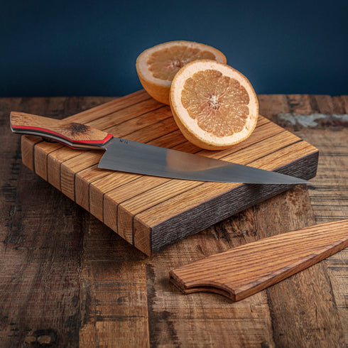 Bourbon Barrel Foods Artisan Chef Knife Bourbon Barrel Stave Lifestyle